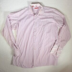Luchiano Visconti Mens Striped Dress Shirt Pink Blue Long Sleeve Italian 3XL